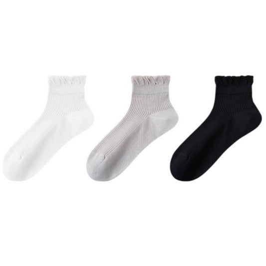 Ribbed Ankle Socks with Soft Ruffle Cuff Stretch Knit Fabric for Everyday Comfort 3-Pack