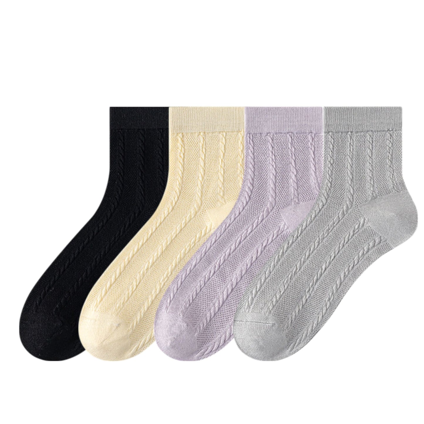 Womens Lightweight Breathable Crew Socks 4-Pack Delicate Knit Pattern Soft Stretch Comfort Fit