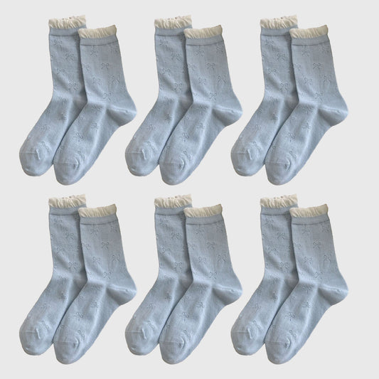 Bow-Patterned Ruffle-Cuff Ankle Socks 6pk