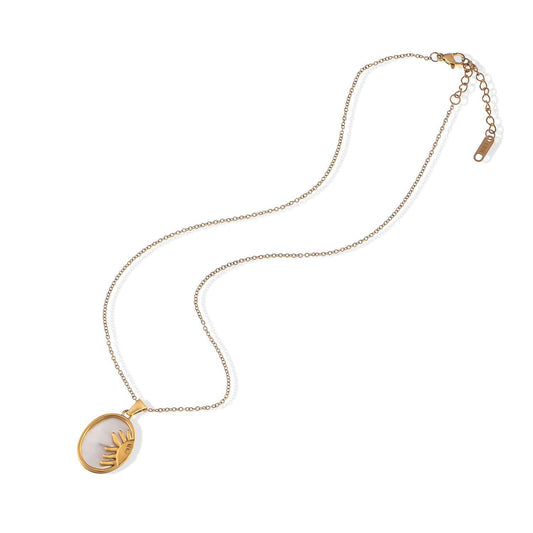 Women's Stainless Steel Necklace with 18K Gold Plated Sun and Moon Pendant, Adjustable Chain, Unique Design with Mother of Pearl