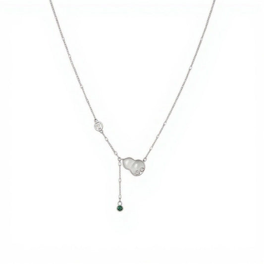 Women's Gourd Pendant Necklace with Drop Gem Accent and Delicate Chain Design