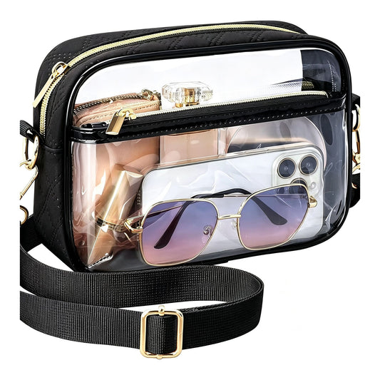 Clear Stadium Crossbody Bag with Front Pocket, Zipper Closure and Adjustable Removable Shoulder Strap