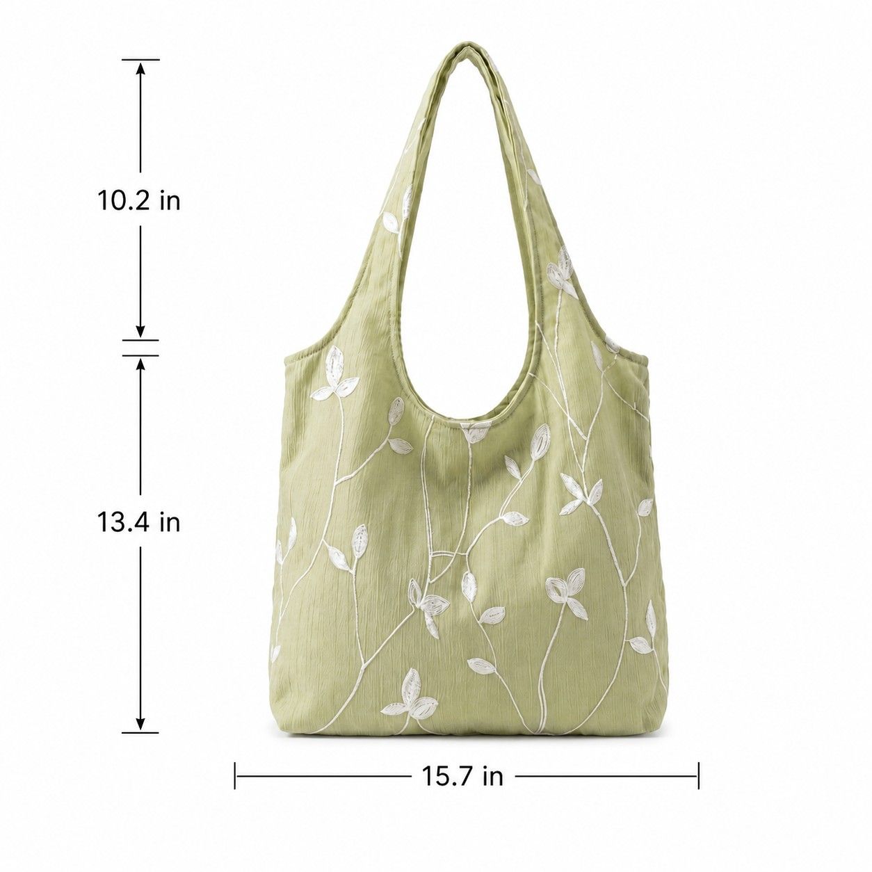 Embroidered Leaf Shoulder Tote Bag Lightweight Foldable Everyday Bag for Women