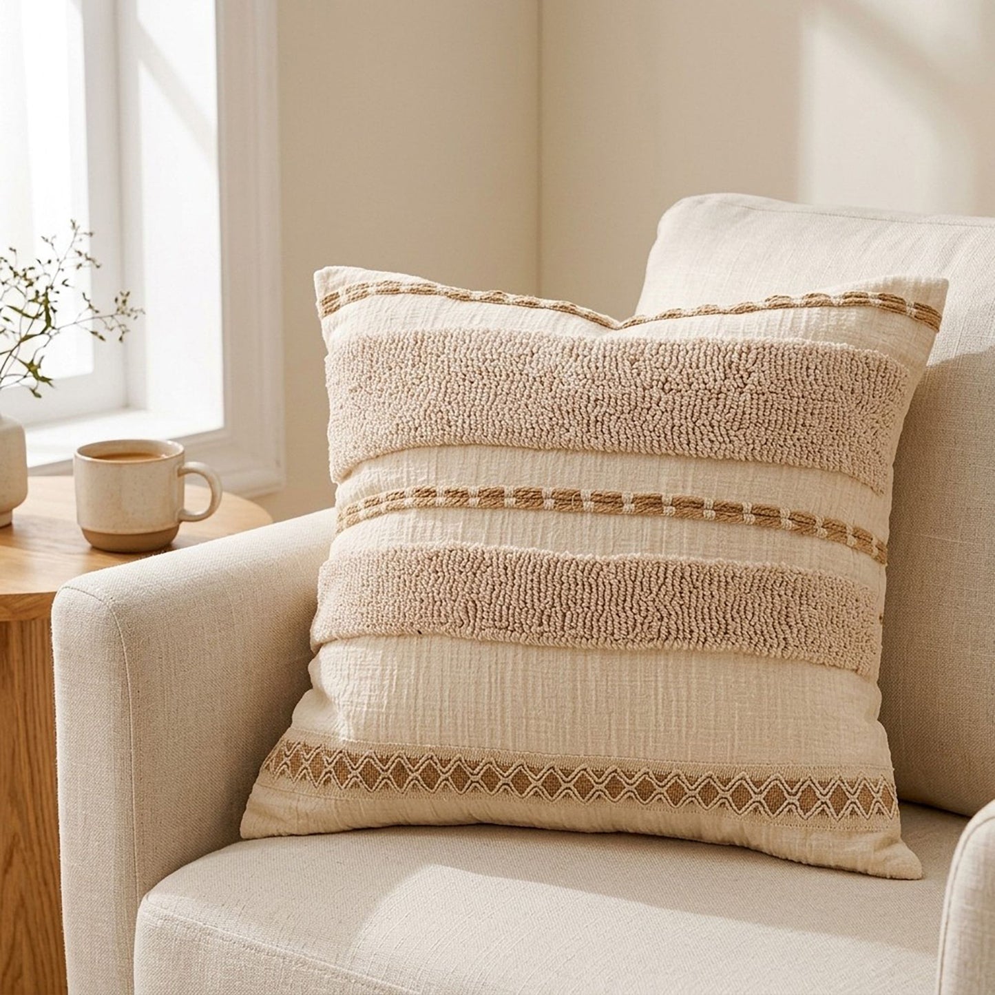 Boho Neutral Textured Accent Throw Pillow Cover
