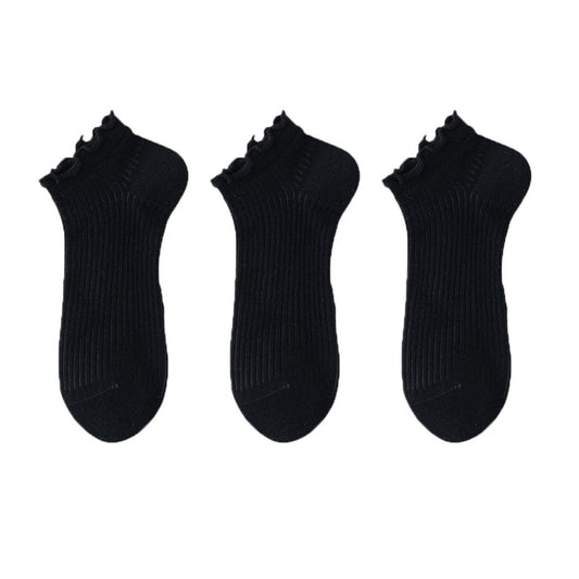 Ribbed Ankle Socks with Ruffle Lettuce Trim Cuff Soft Breathable Knit 3-Pack