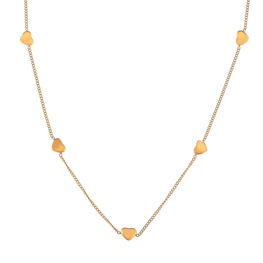 Women's Stainless Steel Necklace with 18K Gold Plated Heart Charms, Adjustable Chain, Delicate and Minimalist Design