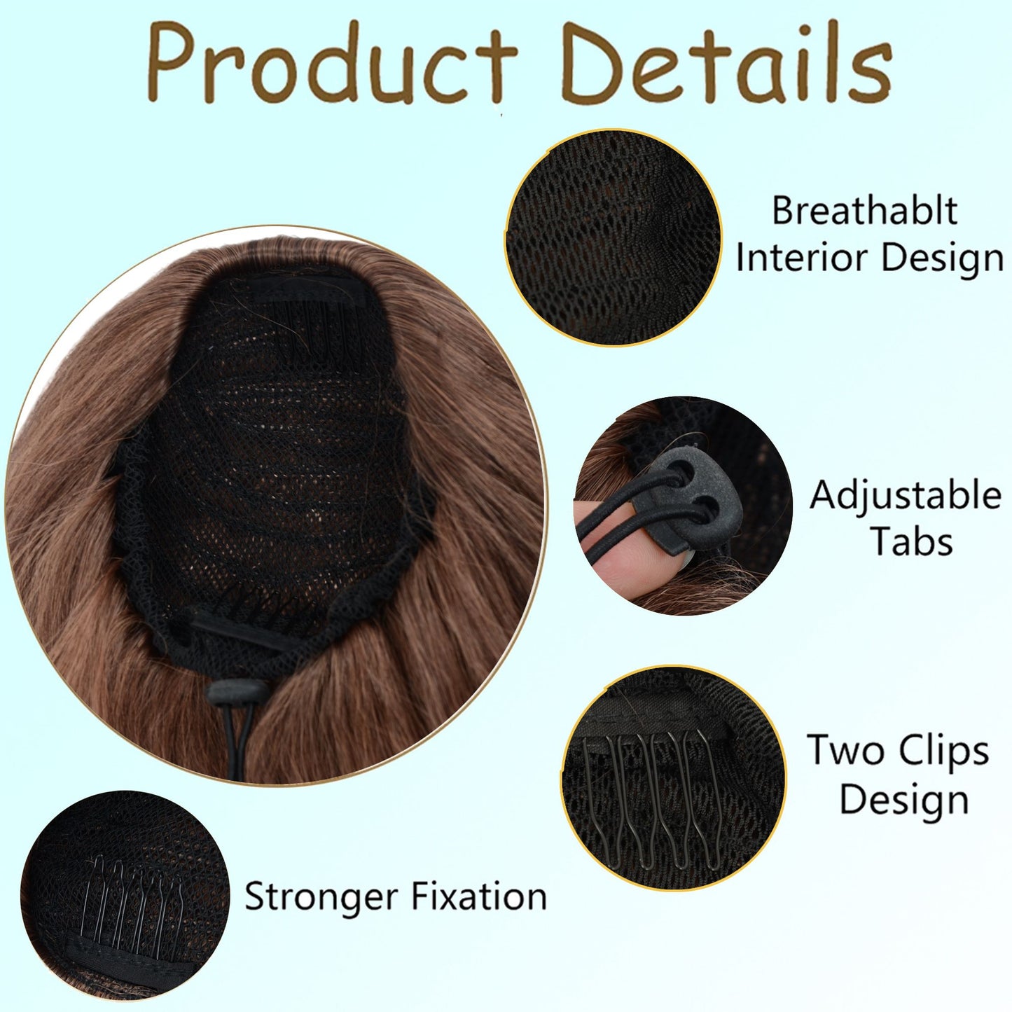 12-Inch Yaki Straight Ponytail Extension Fluffy Thick Drawstring Synthetic Hairpiece with Adjustable Clips