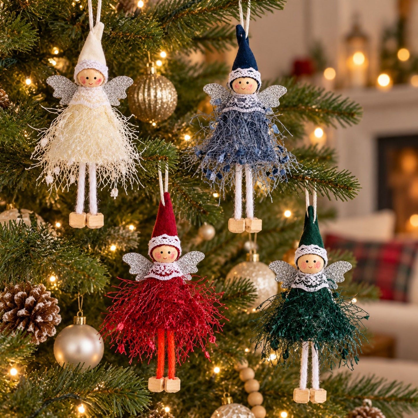 2pk Lace Angel Christmas Tree Ornaments