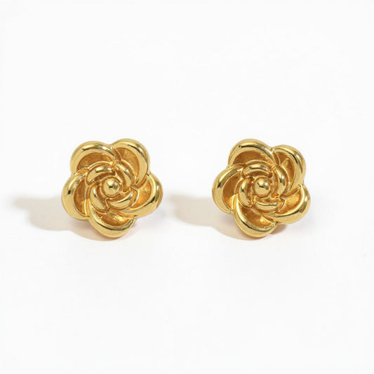 Sculpted Floral Stud Earrings with Layered Petal Detailing and Elegant Dimensional Design for a Classic Timeless Statement Look
