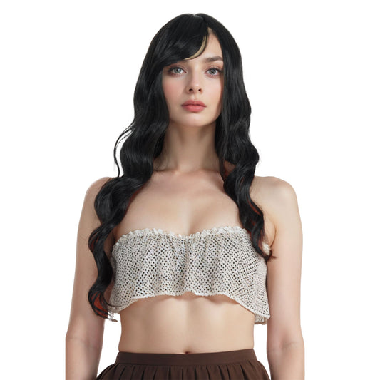 Long Wavy Hair Wig for Women with Bangs Heat-Resistant Curly Synthetic Wig for Daily and Party Use