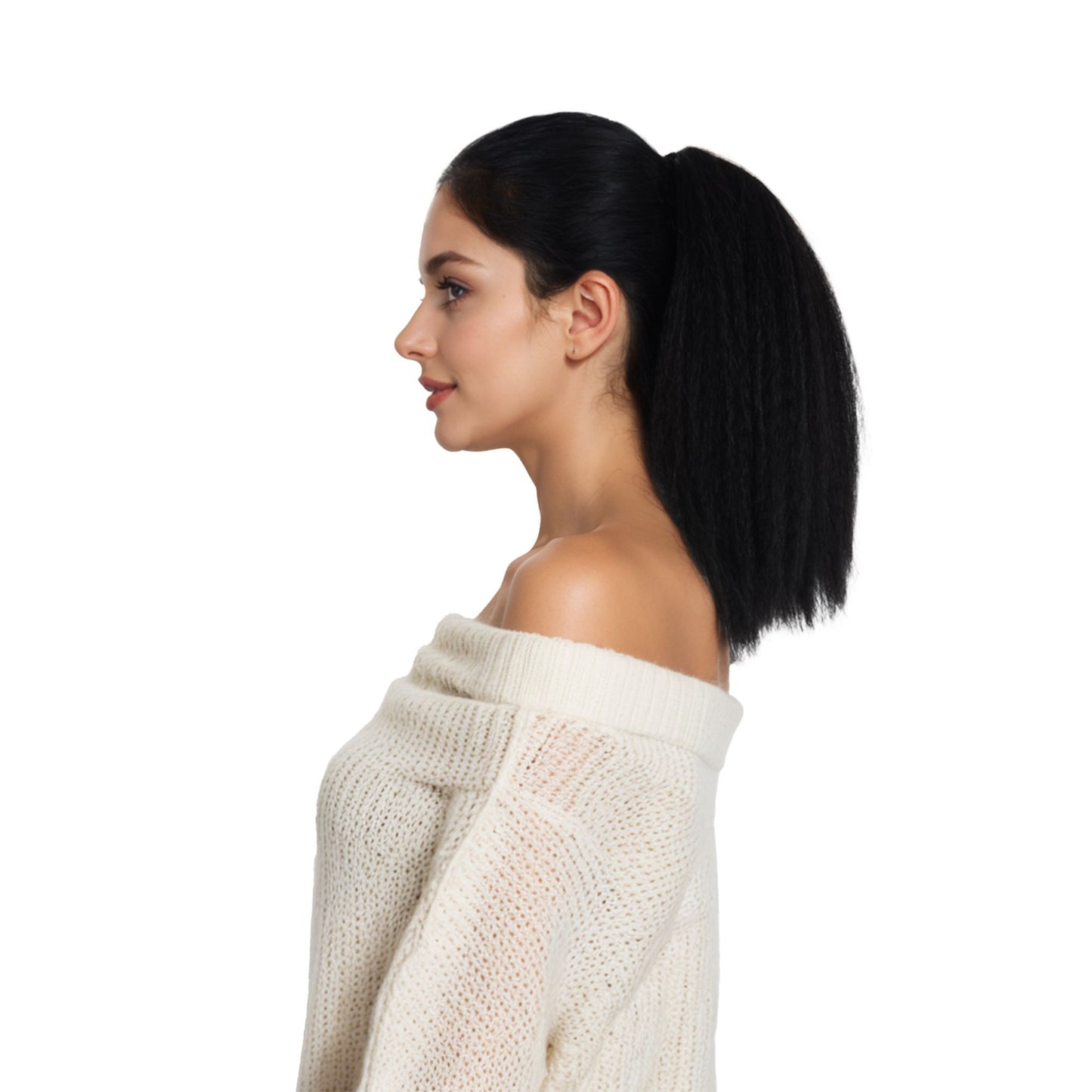 12-Inch Yaki Straight Ponytail Extension Fluffy Thick Drawstring Synthetic Hairpiece with Adjustable Clips