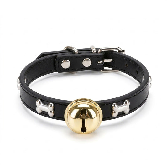 Adjustable Dog & Cat Collar with Paw Print Decoration and Bell Soft PU Leather