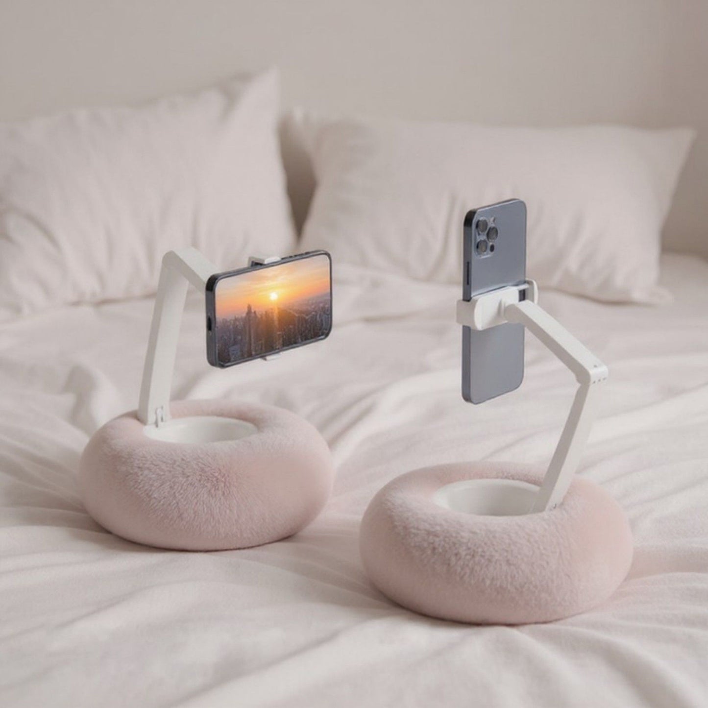 Plush Weighted Phone Stand with Adjustable Folding Holder for Hands-Free Viewing and Device Support