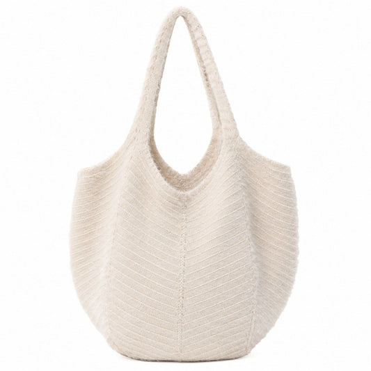 Soft Knit Hobo Tote Bag with Textured Shoulder Strap