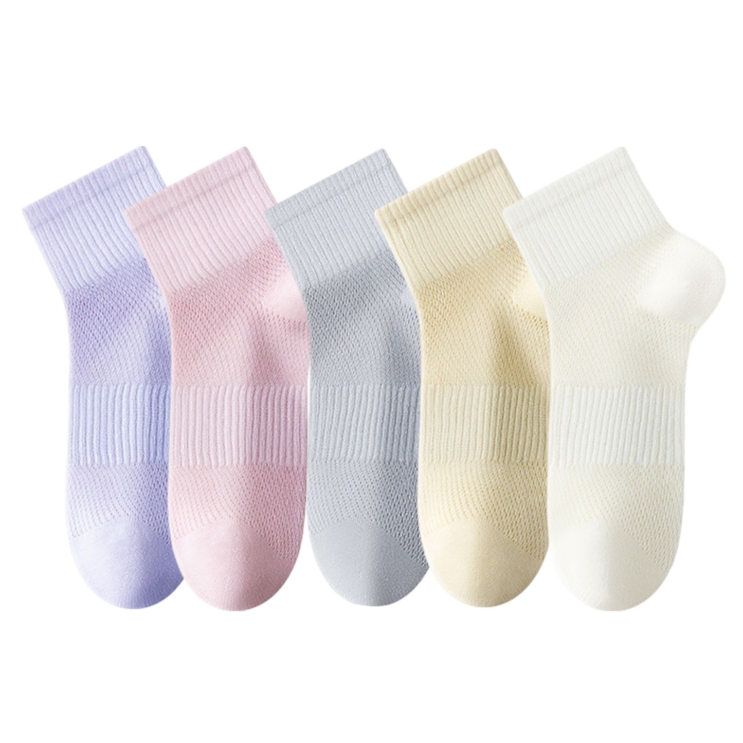 Womens Lightweight Breathable Ankle Socks 5-Pack Cushioned Sole Mesh Texture Soft Stretch Comfort Fit