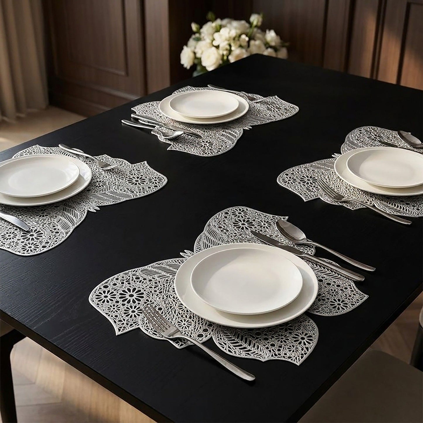 4 Piece Butterfly Placemat Set Decorative PVC Heat Resistant Table Mats for Dining Table