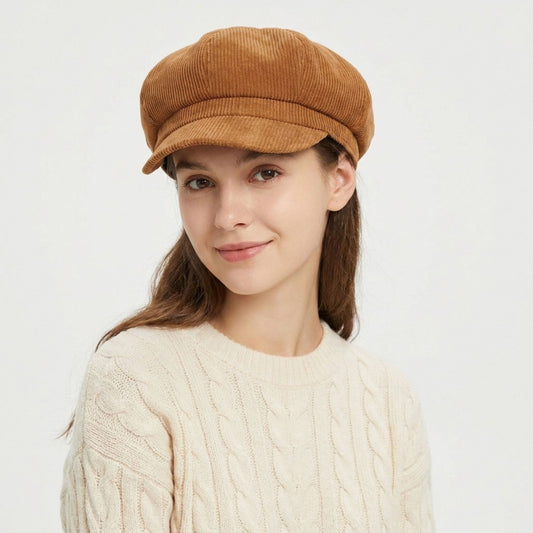 Corduroy Newsboy Cap Vintage Baker Boy Cabbie Hat with Short Brim