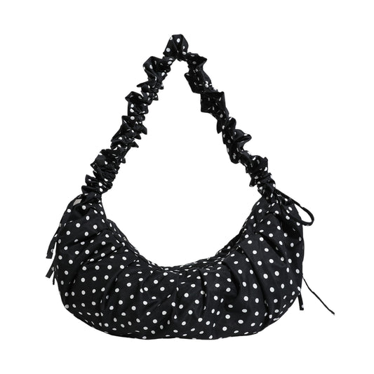 Polka Dot Ruched Shoulder Bag with Soft Slouchy Shape