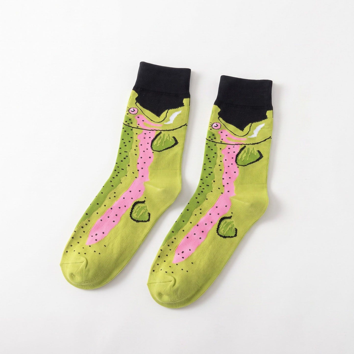 6 Pair Shark Graphic Crew Socks with Contrast Red Cuffs
