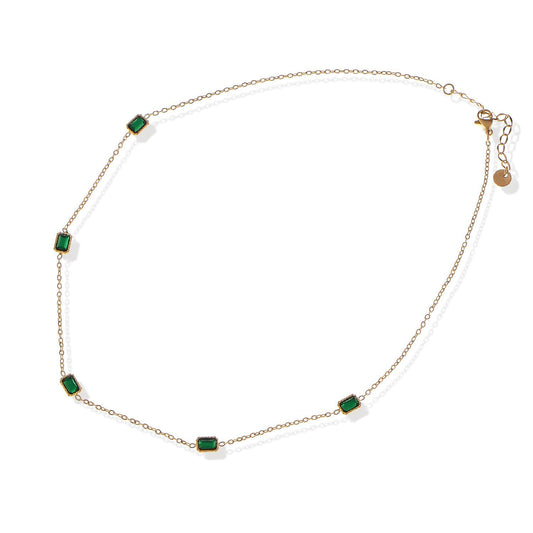 Women's Stainless Steel Necklace with 18K Gold Plated Chain and Acrylic Gemstone Accents, Adjustable Length, Modern Design