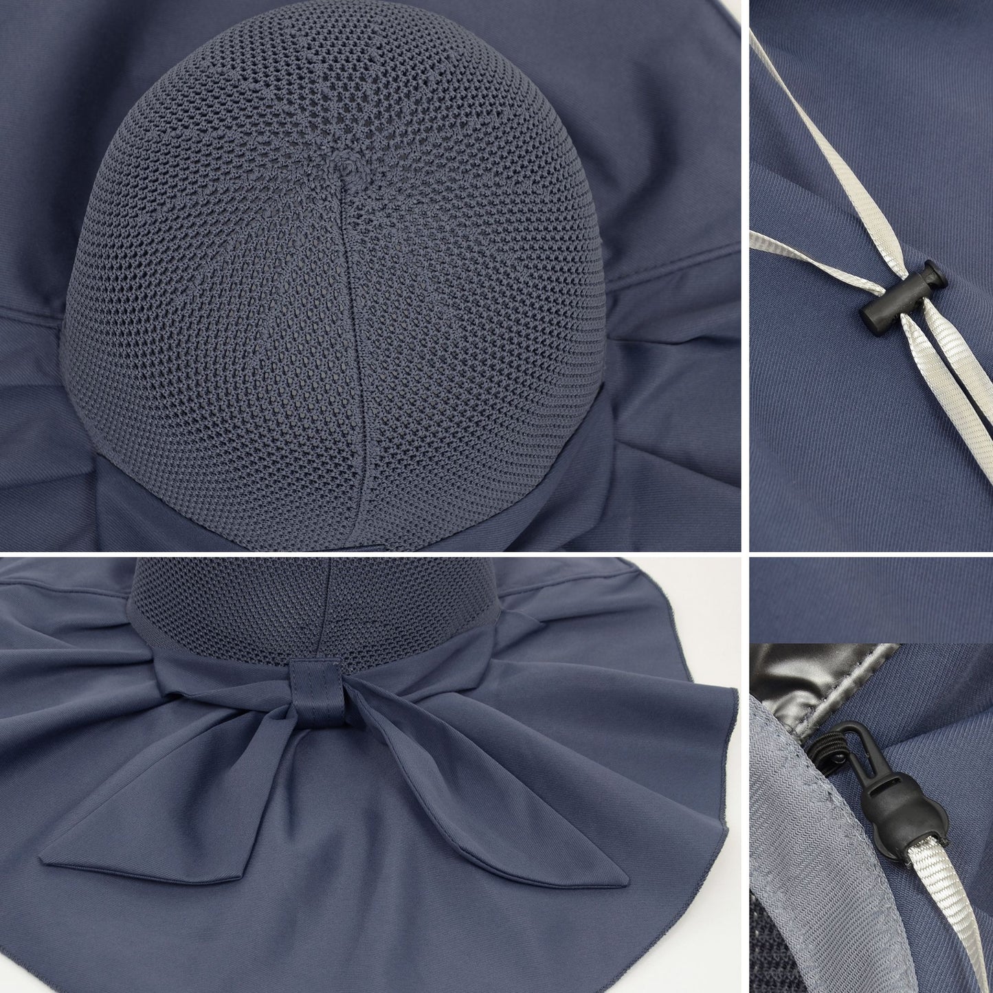 Womens Mesh Panel Wide Brim Sun Hat with Back Flap UV Protection and Tie Detail for Outdoor Activities