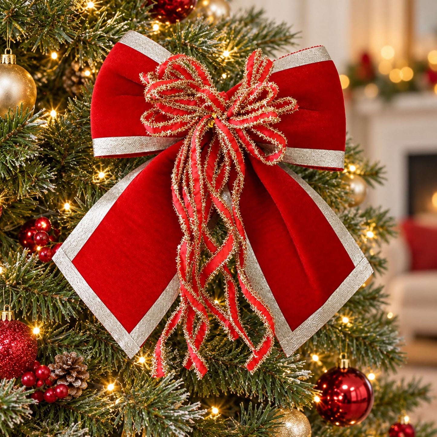 3ct Fabric Christmas Bow Decorations with Gold Trim Burgundy