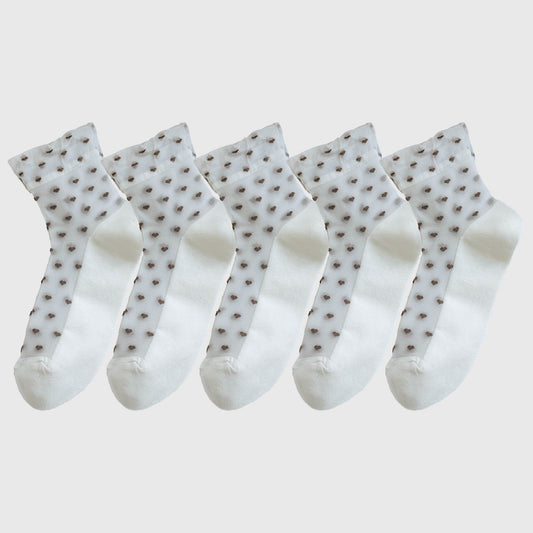 5pk Sheer Ankle Socks with Polka Dot Design