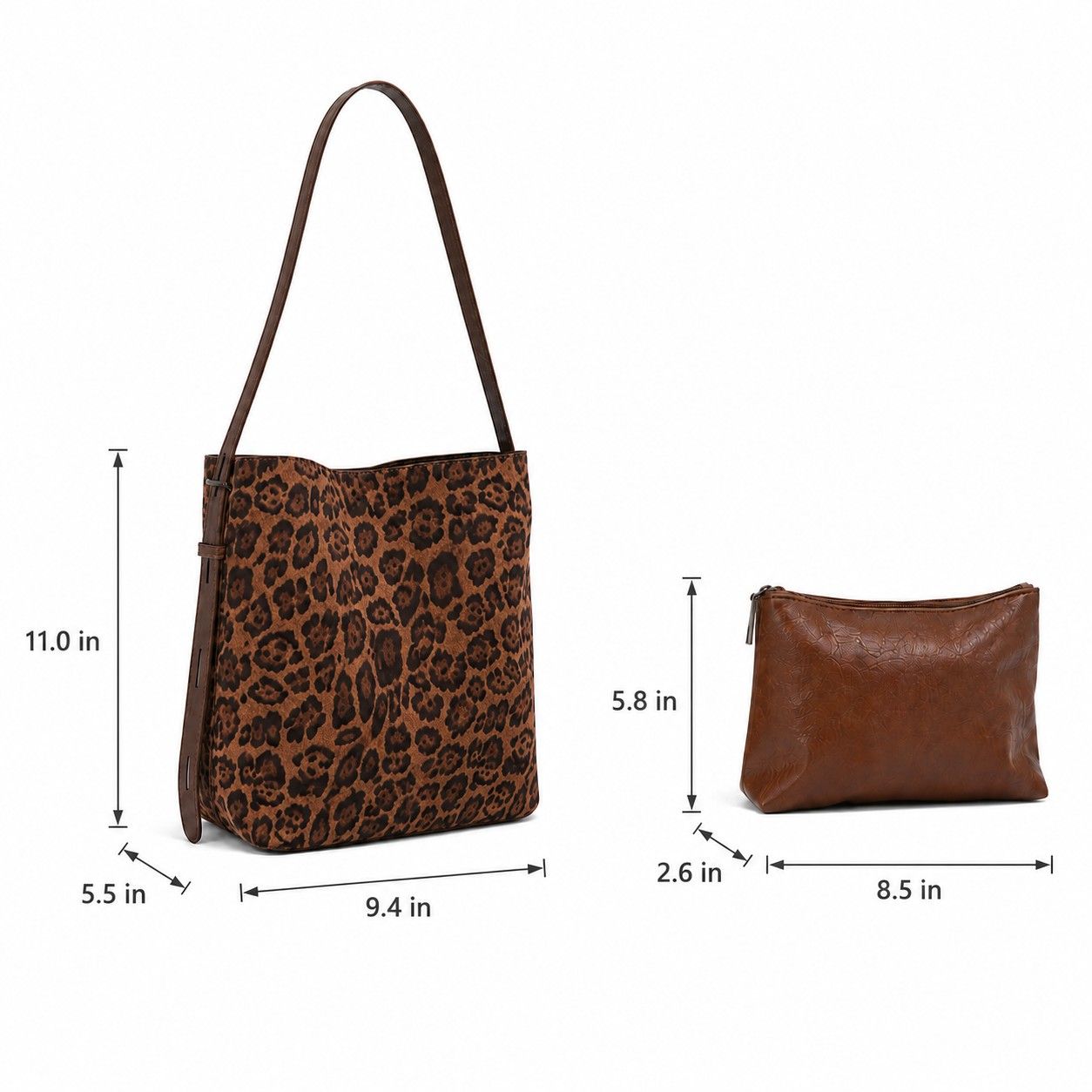 Faux Suede Shoulder Tote Bag with Removable Zip Pouch Adjustable Strap and Magnetic Closure