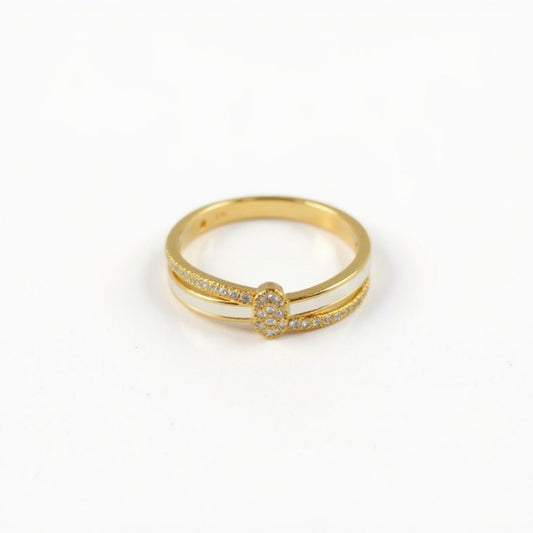 Women's Double Band Ring with Oval Center Pave Detailing and Minimalist Design