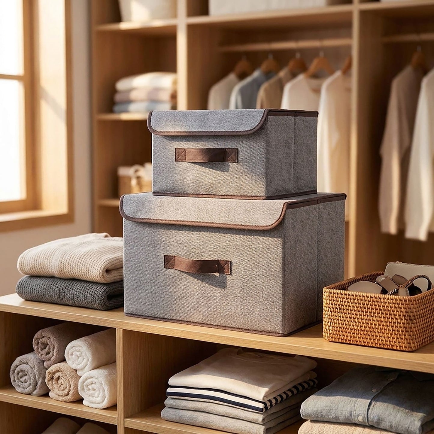 2 Piece Foldable Storage Box Set with Lids and Handles