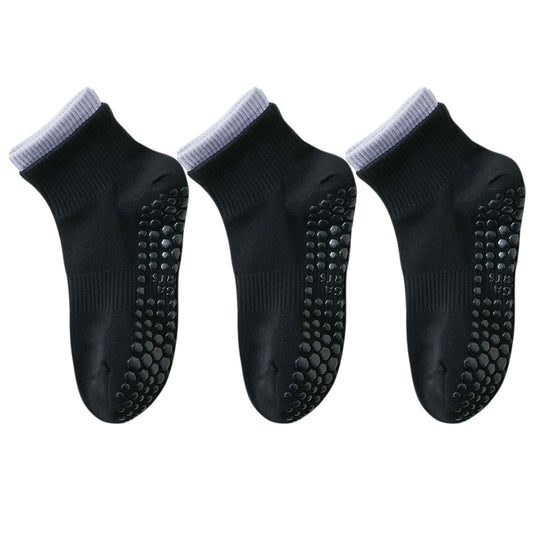 3-Pair Set Short Ankle Grip Socks with Ribbed Cuffs Cushioned Soles and Anti-Slip Bottom for Walking or Yoga