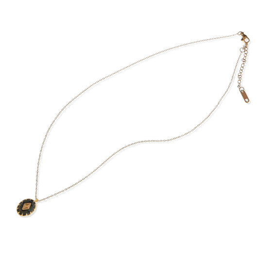 Women's Stainless Steel Necklace with 18K Gold Plated Pendant, Natural Green Stone Inlay, Adjustable Chain, Unique Design