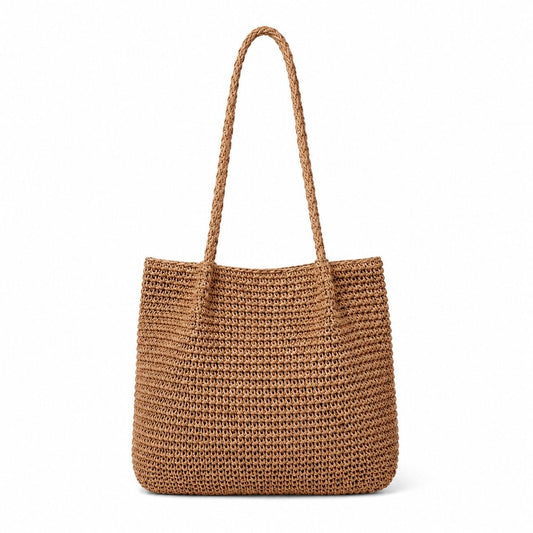 Soft Woven Shoulder Tote Bag with Zip Top and Double Shoulder Handles