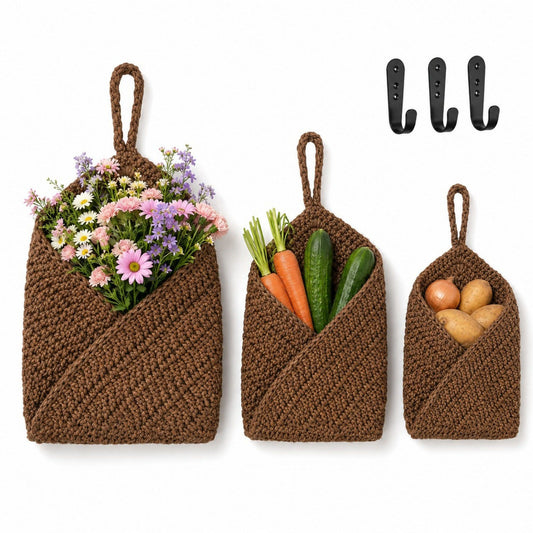 Woven Cotton Rope Hanging Basket Set Wall Storage Organizer with Hooks