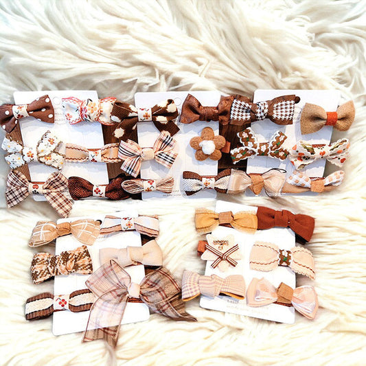 6-piece Milk Tea Colored Fabric Bow Hair Clip For Children