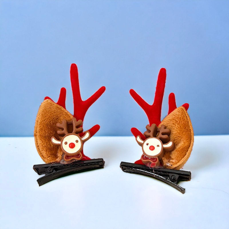 Festive Elk Ears Hair Clip Pair With Christmas Tree, Gift, Bells, Santa Claus and Reindeer Decoration