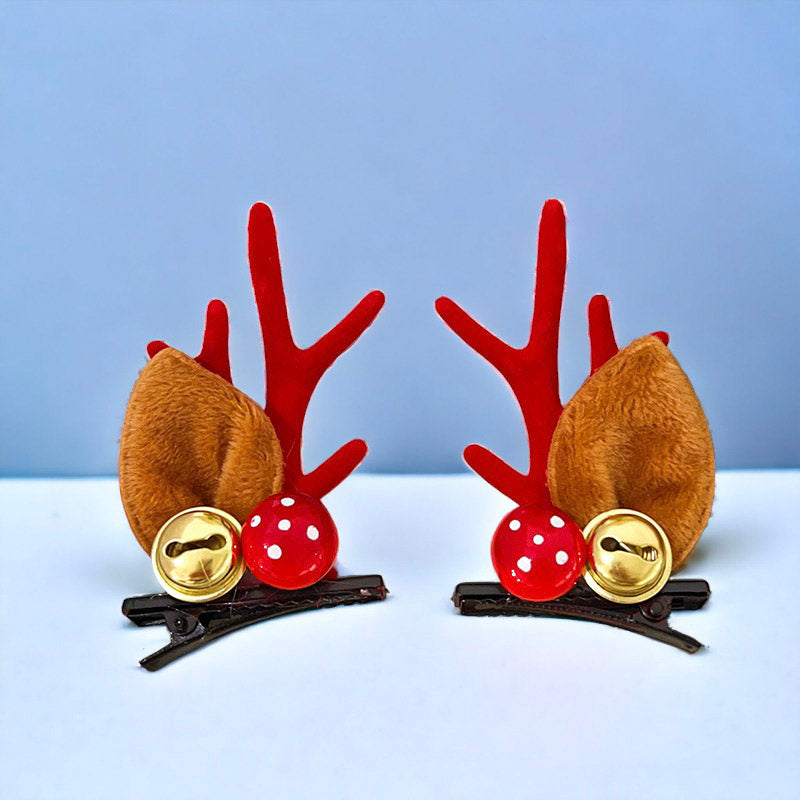 Festive Elk Ears Hair Clip Pair With Christmas Tree, Gift, Bells, Santa Claus and Reindeer Decoration