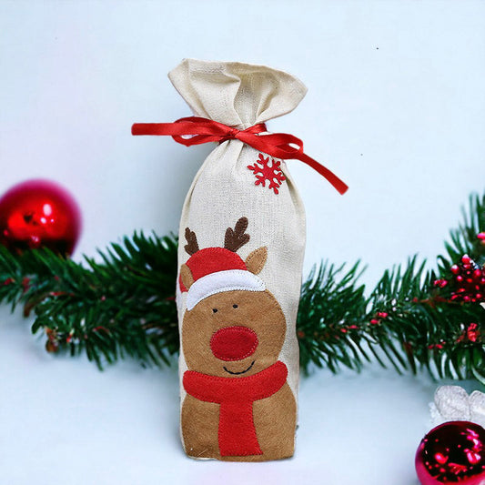 Festive Santa, Snowman, and Reindeer Wine Bottle Cover