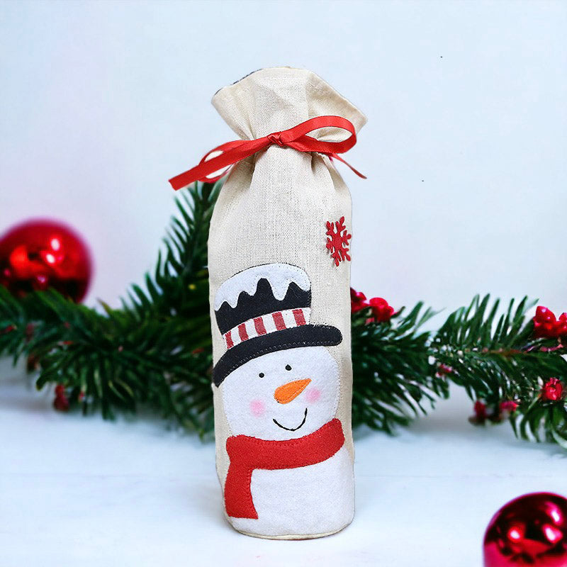 Festive Santa, Snowman, and Reindeer Wine Bottle Cover