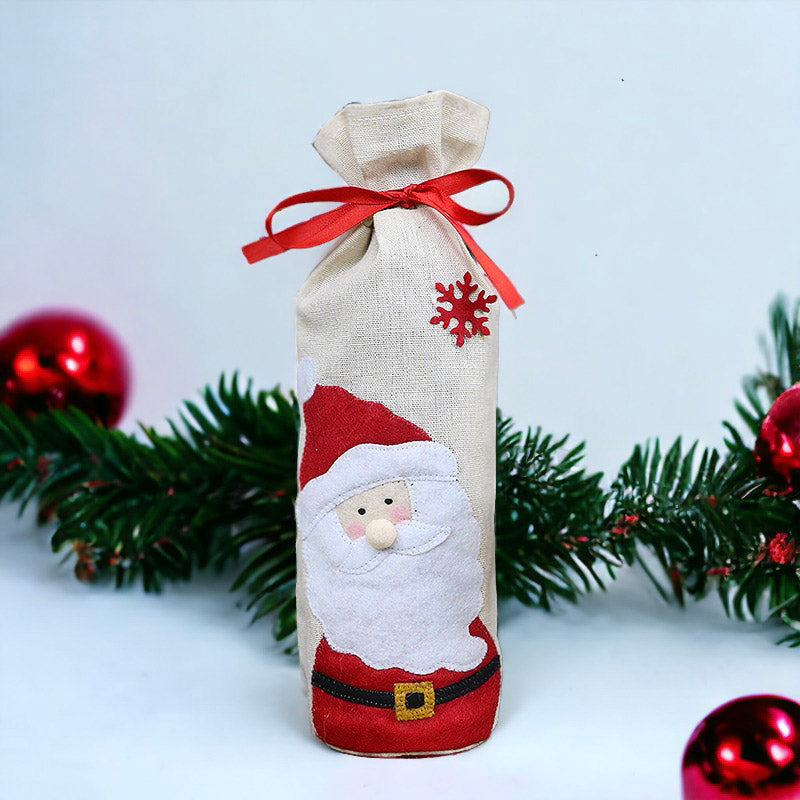 Festive Santa, Snowman, and Reindeer Wine Bottle Cover