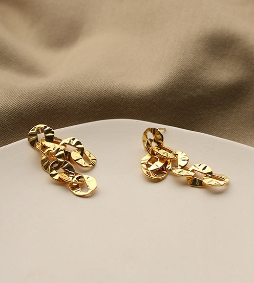 Retro Disc Chains Gold Tassel Earrings