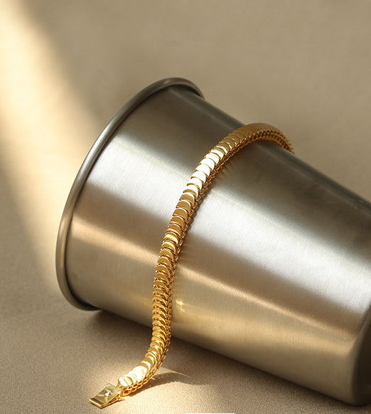 Layered Half Moon Snake Bone Gold Chain Bracelet