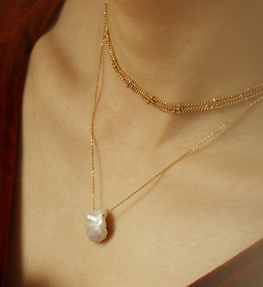 Irregular Shaped Real Pearl Gold Necklace
