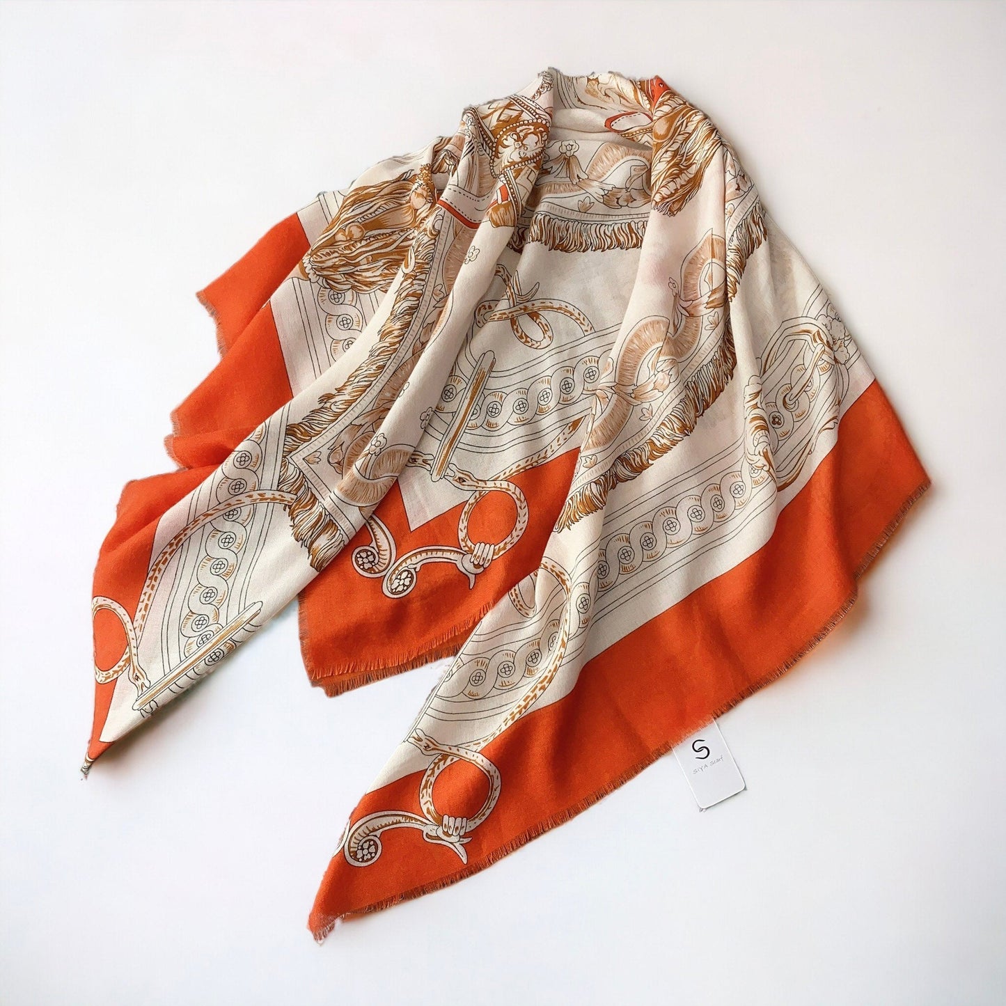 Loose Bearded Large Square Shawl Silk Scarf