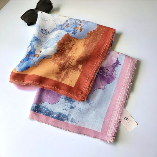 Large Beardless Floral Printed square scarf