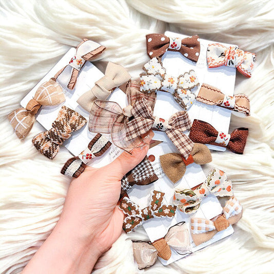 6-piece Milk Tea Colored Fabric Bow Hair Clip For Children