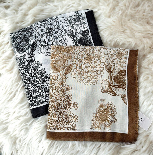 Light Luxury Floral Printed Large Square Scarf With Loose Beard