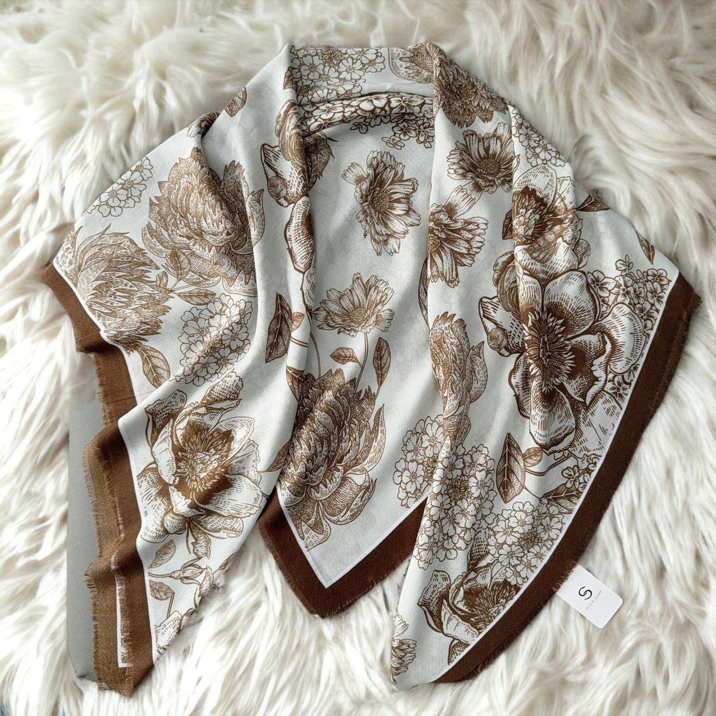 Light Luxury Floral Printed Large Square Scarf With Loose Beard