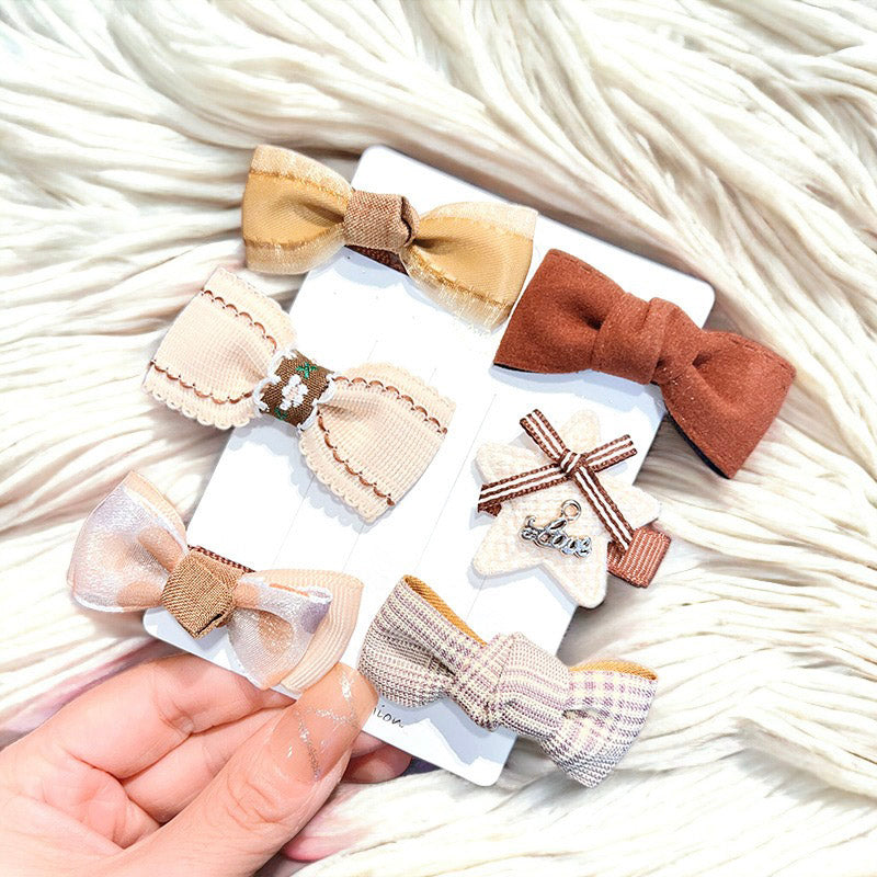 6-piece Milk Tea Colored Fabric Bow Hair Clip For Children