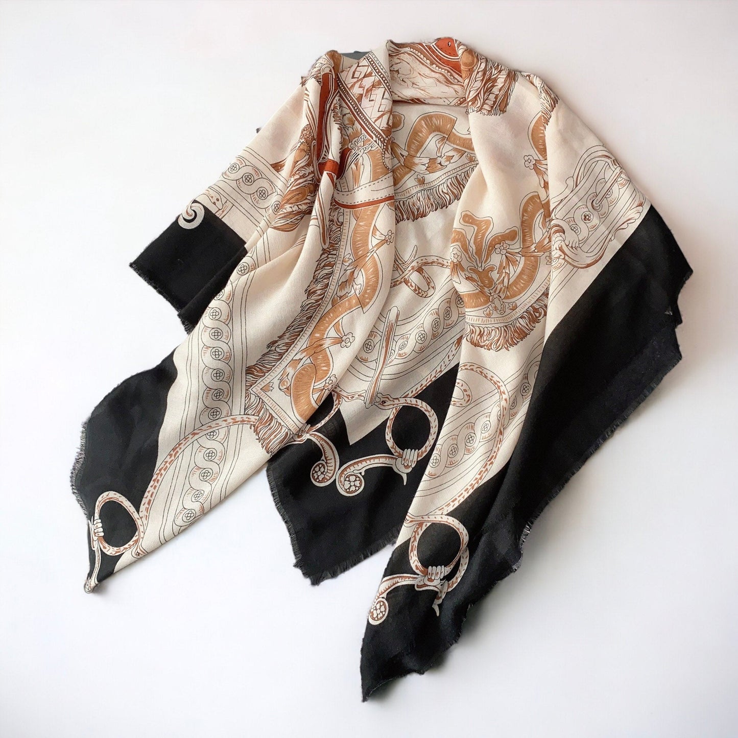 Loose Bearded Large Square Shawl Silk Scarf
